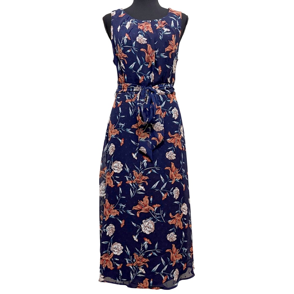 NEW NY Collection Sleeveless Floral Midi Dress Navy Petite L Garden Cottage